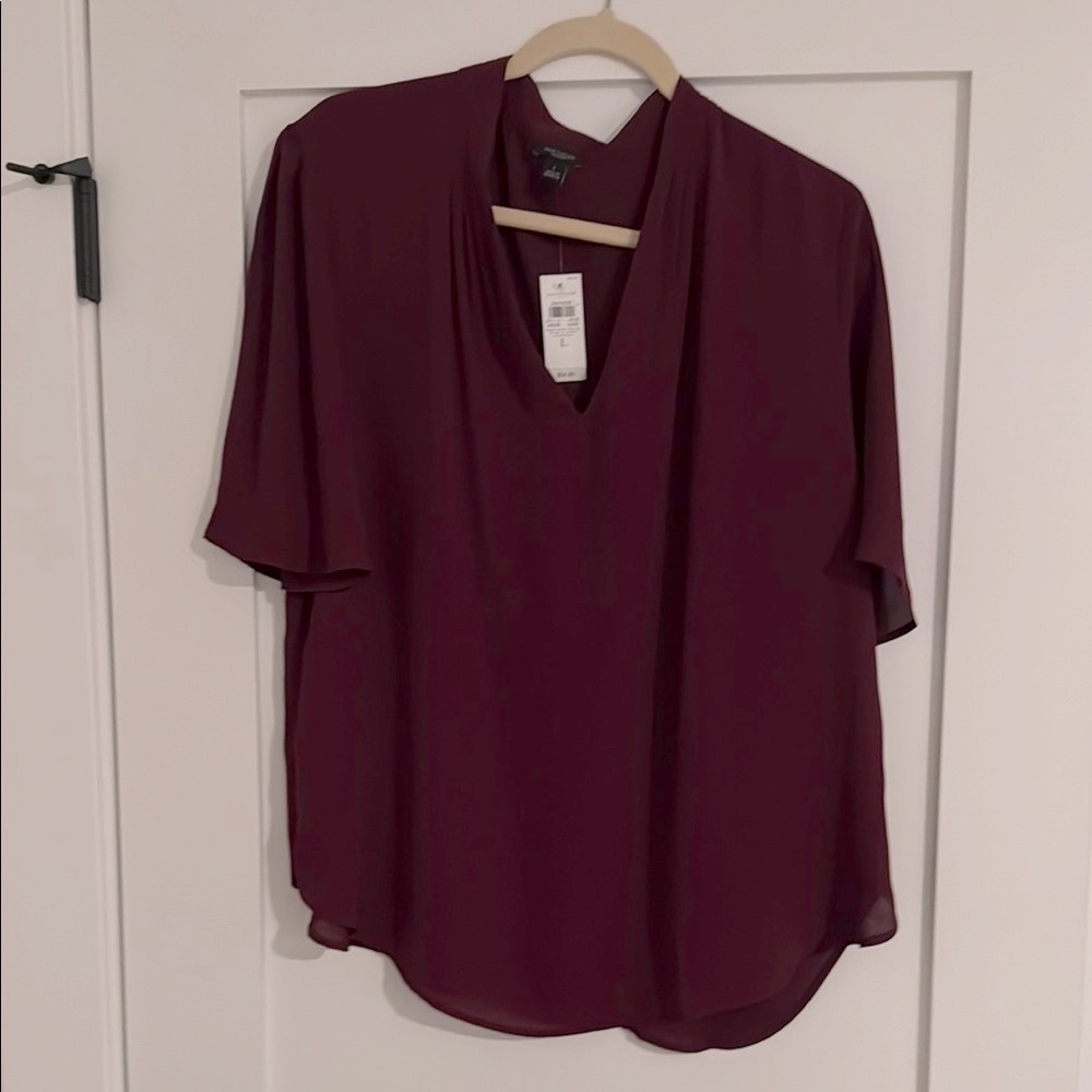 NWT Ann Taylor Factory Purple Pleated V-Neck Blouse